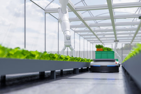 AI smart robotic farmers concept,Agriculture technology automation.3d renderingの写真素材