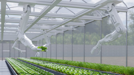 AI smart robotic farmers concept,Agriculture technology automation.3d renderingの写真素材