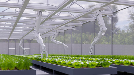 AI smart robotic farmers concept,Agriculture technology automation.3d renderingの写真素材