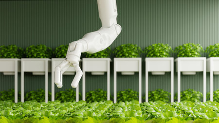 Smart robotic farmers concept,Agriculture technology automation.3d renderingの写真素材