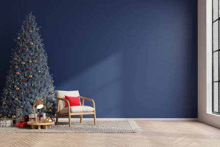 Christmas living room interior with with armchair on empty dark wall background.3d renderingの写真素材