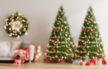 Blur living room background,Living room christmas interior with velvet sofa on empty white background.3d renderingの写真素材