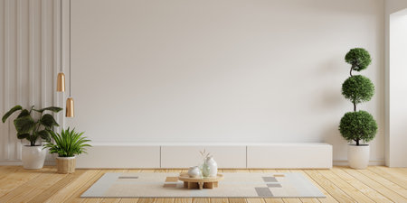 Cabinet TV wall mounted with decoration in living room and white wall.3d renderingの写真素材