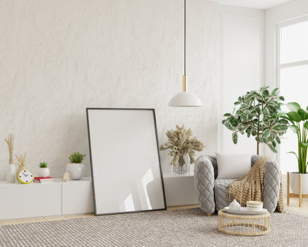 Poster frame mockup in modern interior background- 3D renderingの写真素材