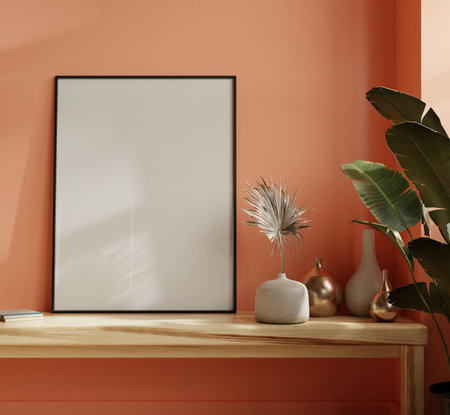 Mockup frame,peach fuzz room,minimal design- 3D renderingの写真素材