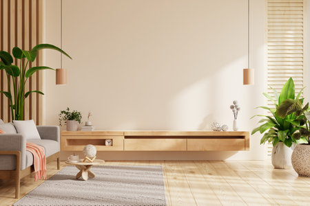 Modern living room with cabinet for TV and sofa,minimal design- 3D renderingの写真素材