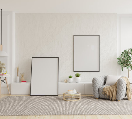 Mockup frame in interior background, Scandinavian style- 3D renderingの写真素材