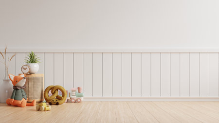 Mockup wall in the children's room on wall white colors background- 3D renderingの写真素材