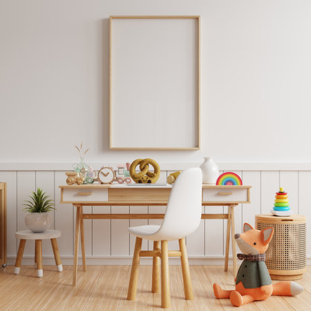 Mockup posters in child room interior,Scandinavian style children room- 3D renderingの写真素材