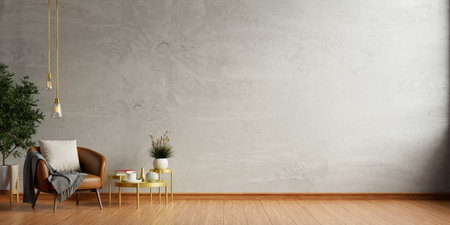 Loft style house with armchair and accessories in the room behind the concrete wall- 3D renderingの写真素材