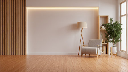 Living room interior have armchair and decor accessories with white color wall- 3D renderingの写真素材