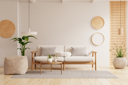 Minimalist living room interior have sofa and decor accessories with white color wall- 3D renderingの写真素材