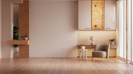 Modern interior living room design have armchair and decor accessories with white color wall- 3D renderingの写真素材