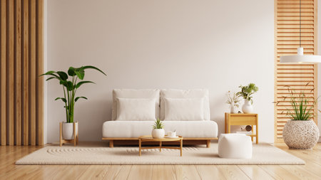 Modern minimalist living room interior have sofa and decor accessories with white color wall- 3D renderingの写真素材