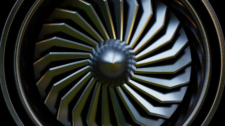 Jet engine turbine close-up in metallic finish-3D renderingの写真素材