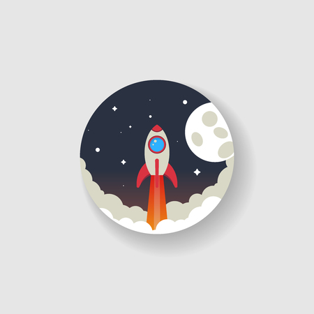 The rocket flies in a cosmic, creative idea to start a new business, an icon illustration. Vector illustration on white backgroundのイラスト素材