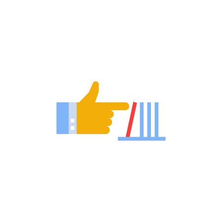 Hand pushing dominoes. Domino effect flat vector icon. Trendy flat style isolated on white background. Symbol for the design of your website,  interface. Vector illustrationのイラスト素材