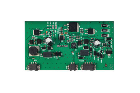 Green Electronic Circuit Board with transistors and resistors. Isolateの写真素材