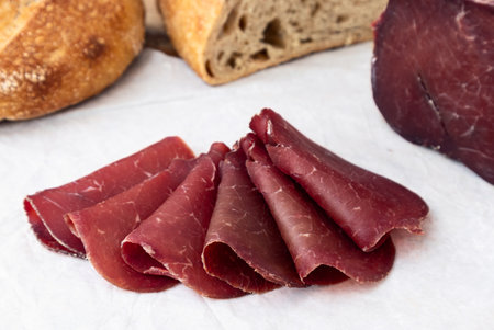 Bresaola, delicious traditional Italian raw beef salami.の写真素材