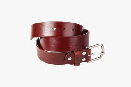 Isolated men's leather belt on a white backgroundの写真素材