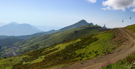 Beautiful panorama landscape of the Caucasian mountains. Rosa Khutor in summer.の写真素材