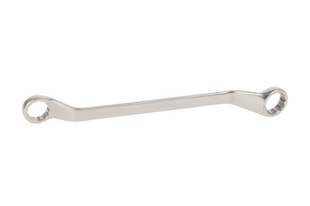 Wrench isolated on white background, hand tool. Chrome spanner.の写真素材
