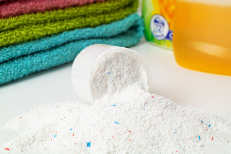 Scattered washing powder. Laundry washing concept.の写真素材