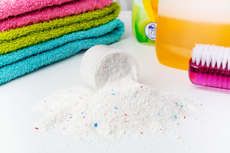 Scattered washing powder. Laundry washing concept.の写真素材