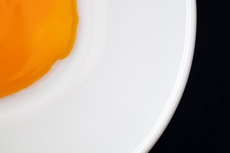 Egg yolk on the plate. Abstract fried eggs. Close up.の写真素材