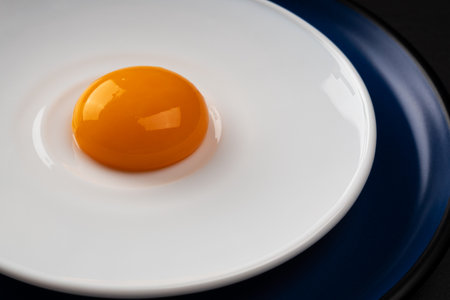 Egg yolk on the plate. Abstract fried eggs. Close up.の写真素材