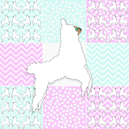Lama white cute set of seamless pattern texture.のイラスト素材