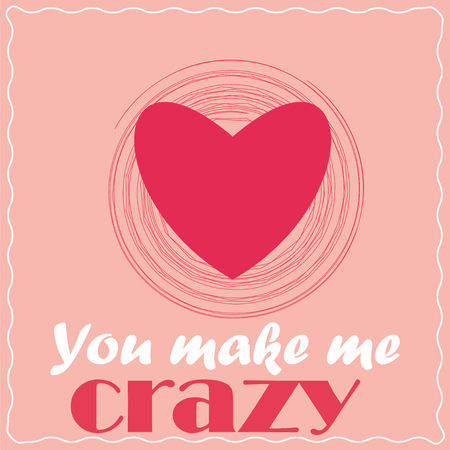 Love. Recognition. Postcard Valentine you make me crazy. on a pink background with pink heart.の写真素材