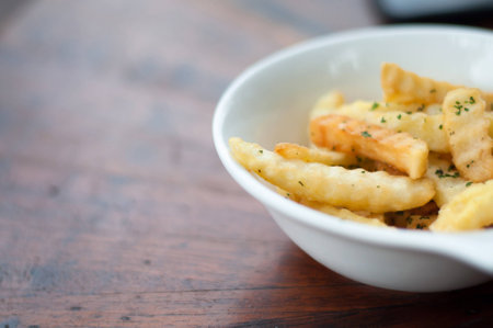 French fries in a restaurantの写真素材