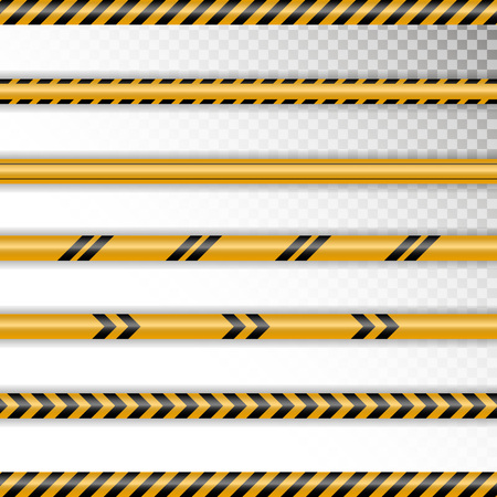 Set caution tapes on transparent background. Tapes with shadow and different tapes without signs. Fully editable file for your projects.のイラスト素材