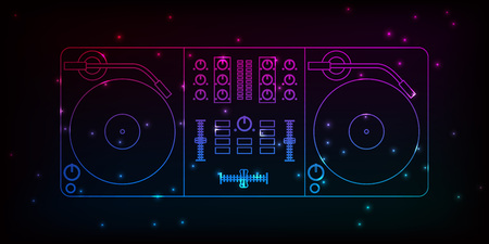 Neon dj mixer design with particles for your partyのイラスト素材