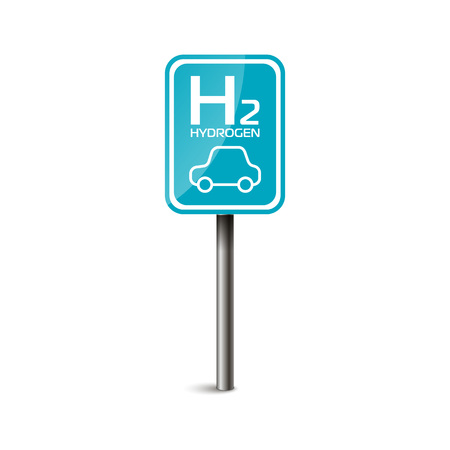 H2 hydrogen charge station fuel road sign.のイラスト素材