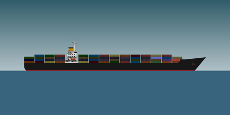 Container cargo ship is sea. Flat design.のイラスト素材