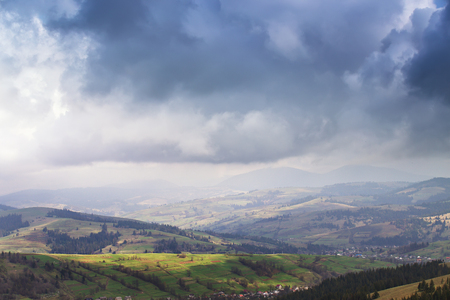 Clouds and thunderhead in spring carpathian mountainsの写真素材