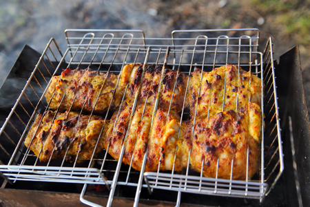 chicken breast grilled on a coalsの写真素材