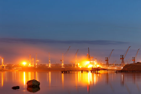Tanker in the port. Harbor at night, Black sea