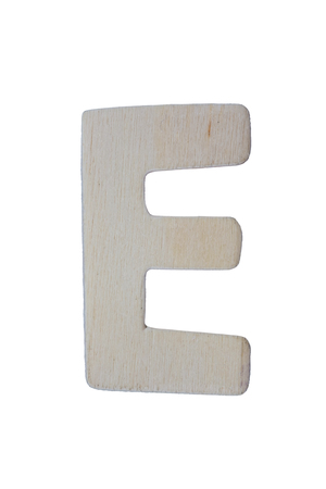 Wooden letter E isolated on white background with clipping path.の写真素材