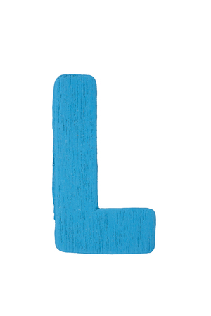 Blue wooden letter L isolated on white background with clipping path.の写真素材