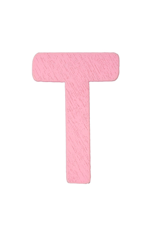 Pink wooden text T isolated on white background with clipping path.の写真素材