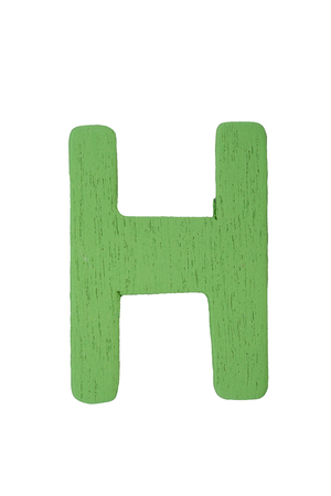 Blue wooden letter H isolated on white background with clipping path.の写真素材