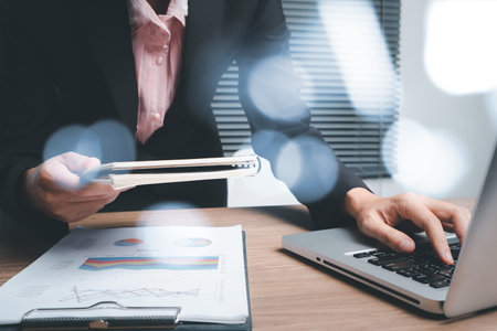 Global network concept, Businesswoman hand holding digital tablet with global network and data...