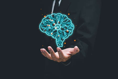 Businessman hand holding light bulbs and new ideas of business with innovative technology network connection.の写真素材