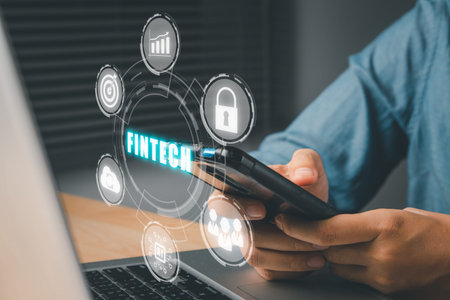 Fintech Financial technology Cryptocurrency investment and digital money, Business person using...