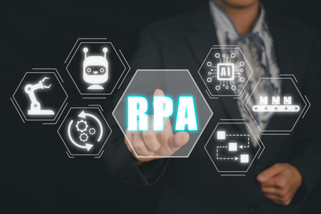 RPA Robotic Process Automation Innovation technology concept, Person hand touching RPA icon on virtual screenの写真素材