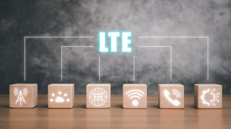 Business, Technology, Internet and network concept, Wooden block on desk with LTE icon on virtual screen, Telecommunication concept.の写真素材