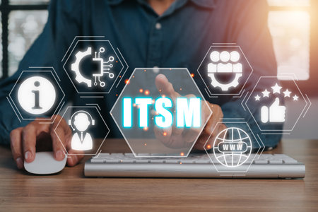 ITSM, information technology service management concept, Business person hand touching information technology service management icon on virtual .の写真素材